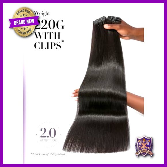 16 Inch Human Hair Clip In Extensions 2 Pack 220g Yaki Straight main image 6